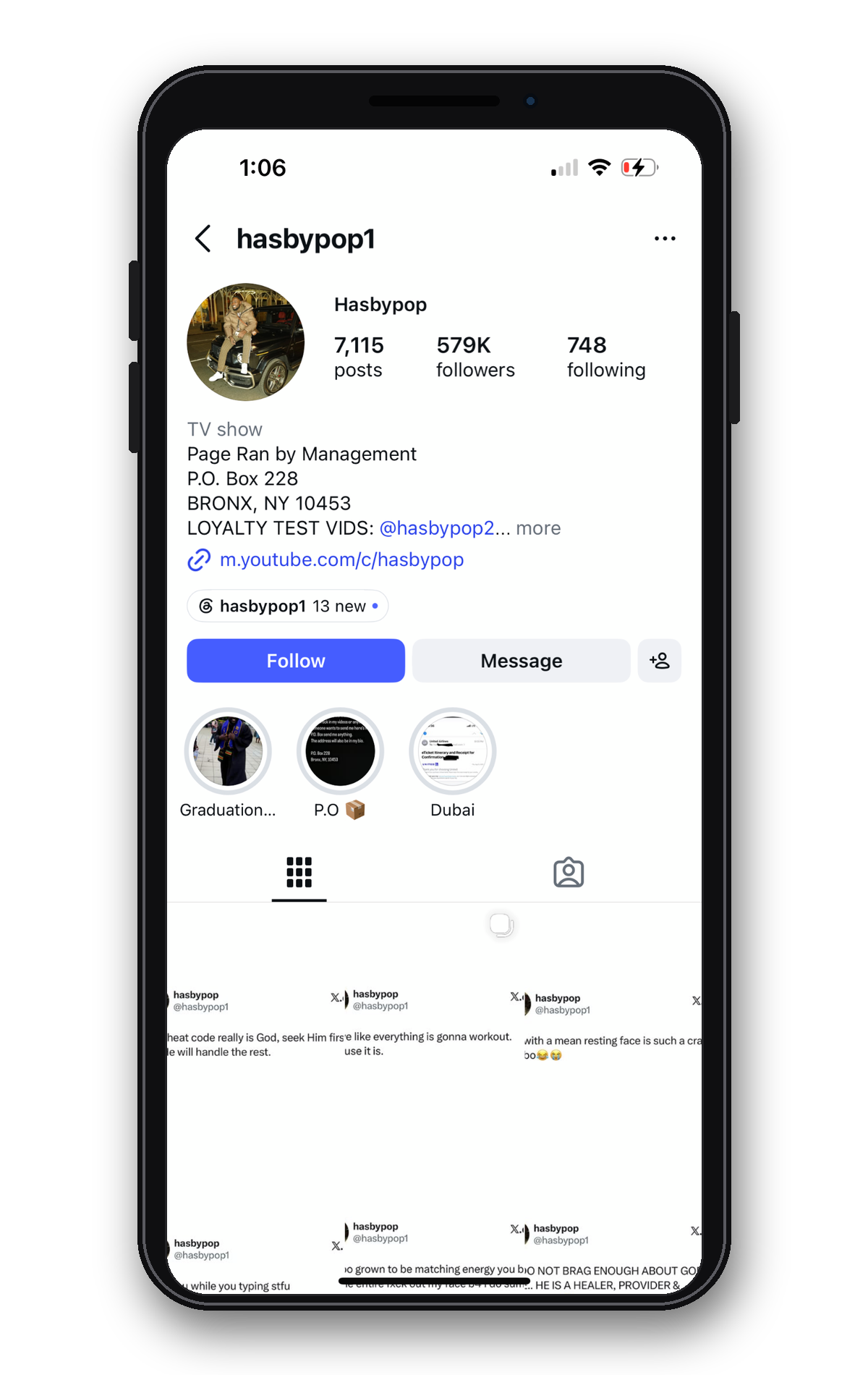 Instagram creator page sharing faith and motivation posts