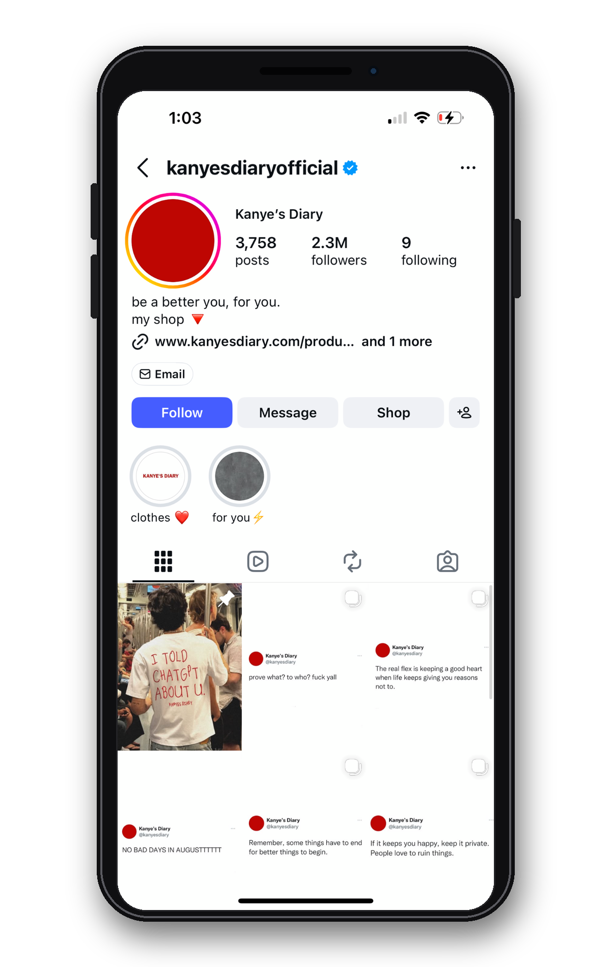 Instagram inspiration page sharing Twitter-style quote posts